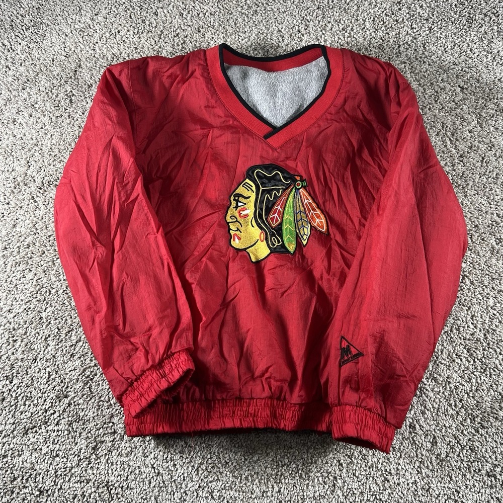 Vintage 90s Chicago Blackhawks Jacket Boys Medium 12-14 Fleece Lined Windbreaker